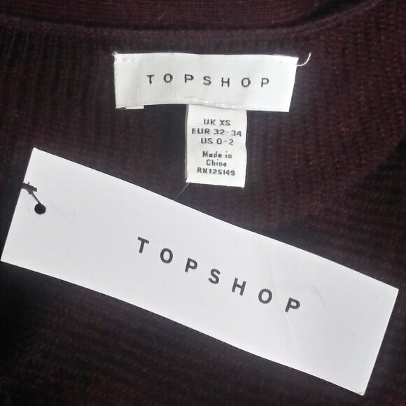 TOPSHOP Slouchy Ribbed V-Neck Sweater Maroon / Burgundy Cozy Oversized Sz XS NWT - Picture 8 of 10